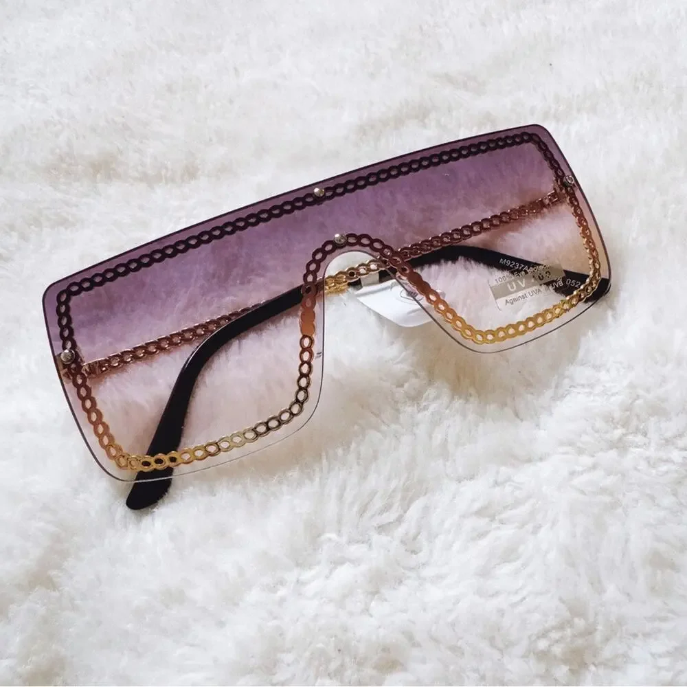 Christine Purple & Gold Chain Oversized Shield Sunglasses